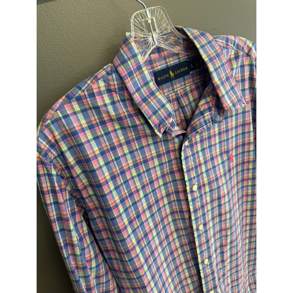 Ralph Lauren Plaid Striped Shirt Mens Large Classic-Fit Button Down Long Sleeve